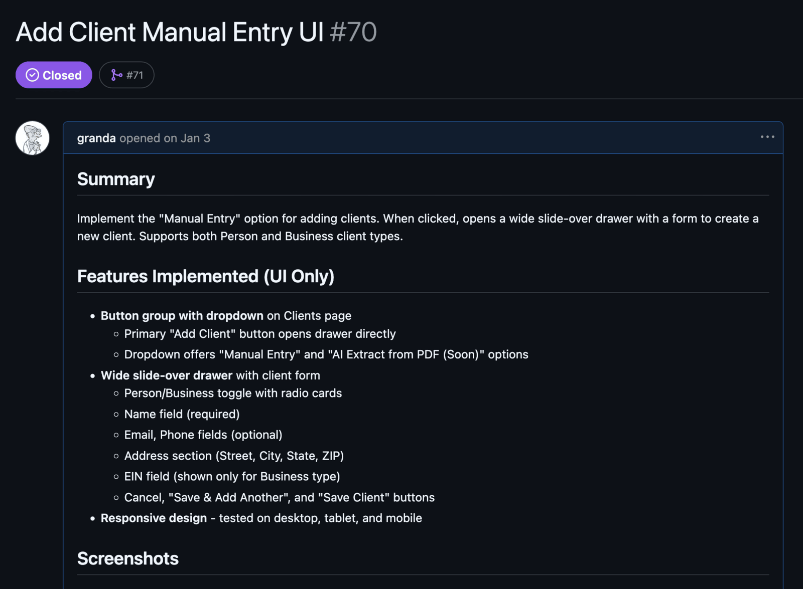 GitHub issue created by the visual QA agent